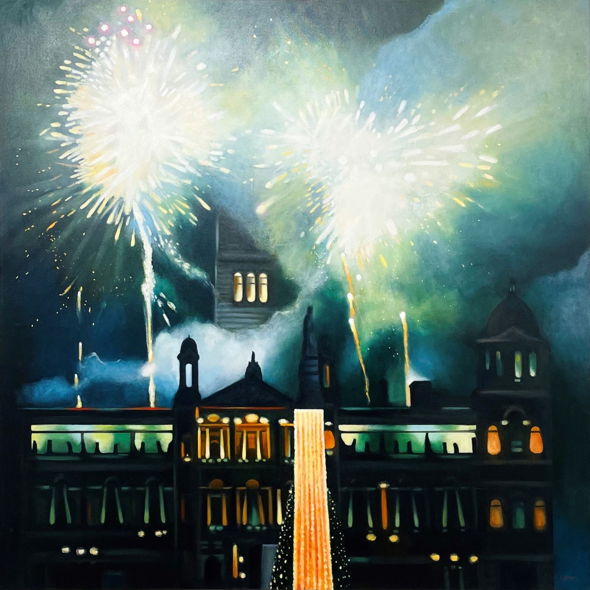 'Fireworks, Green and Gold' by artist Lesley Banks